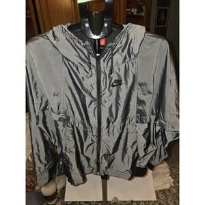 Nike Gray Rain Jacket With Hood Size L.  25" PTP,  26" Long.